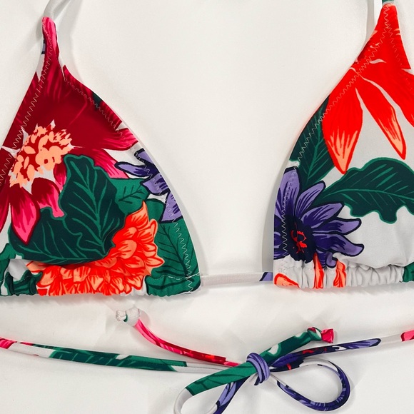 Old Navy Floral Print White Padded Triangle String Bikini Top Like New Small - Picture 2 of 5